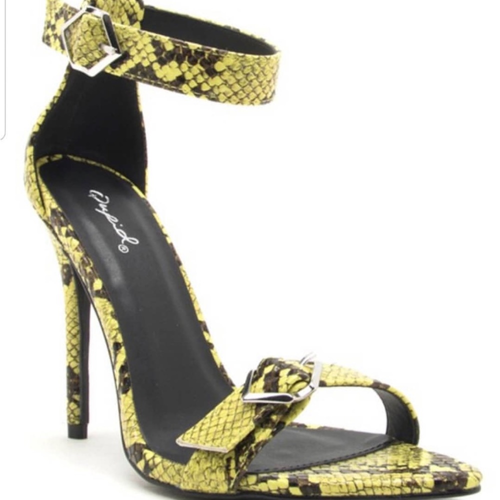 Qupid snakeskin print heels strap heels stiletto faux snake skin